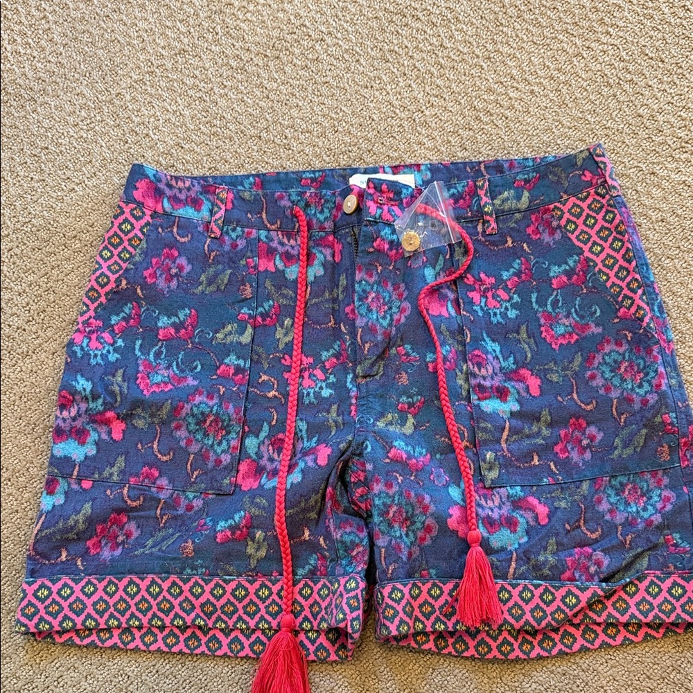 NWT Sundance Floral Navy Pink Drawstring Cargo Shorts